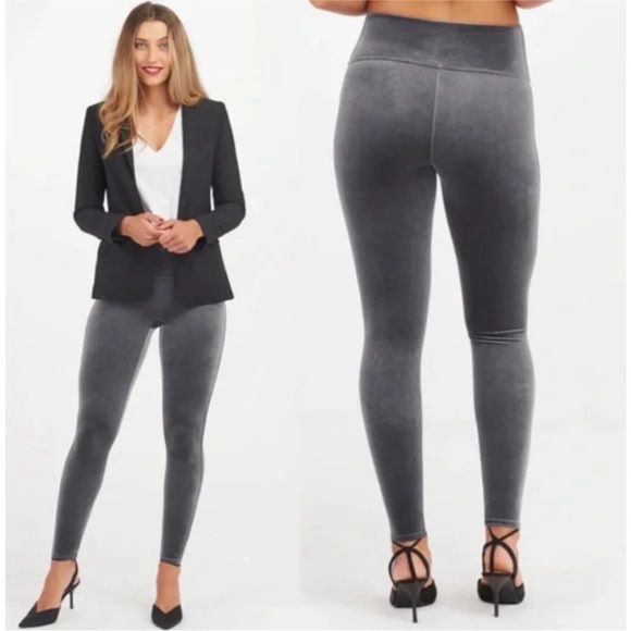 SPANX High Waisted Gray Velvet Leggings - Picture 1 of 10